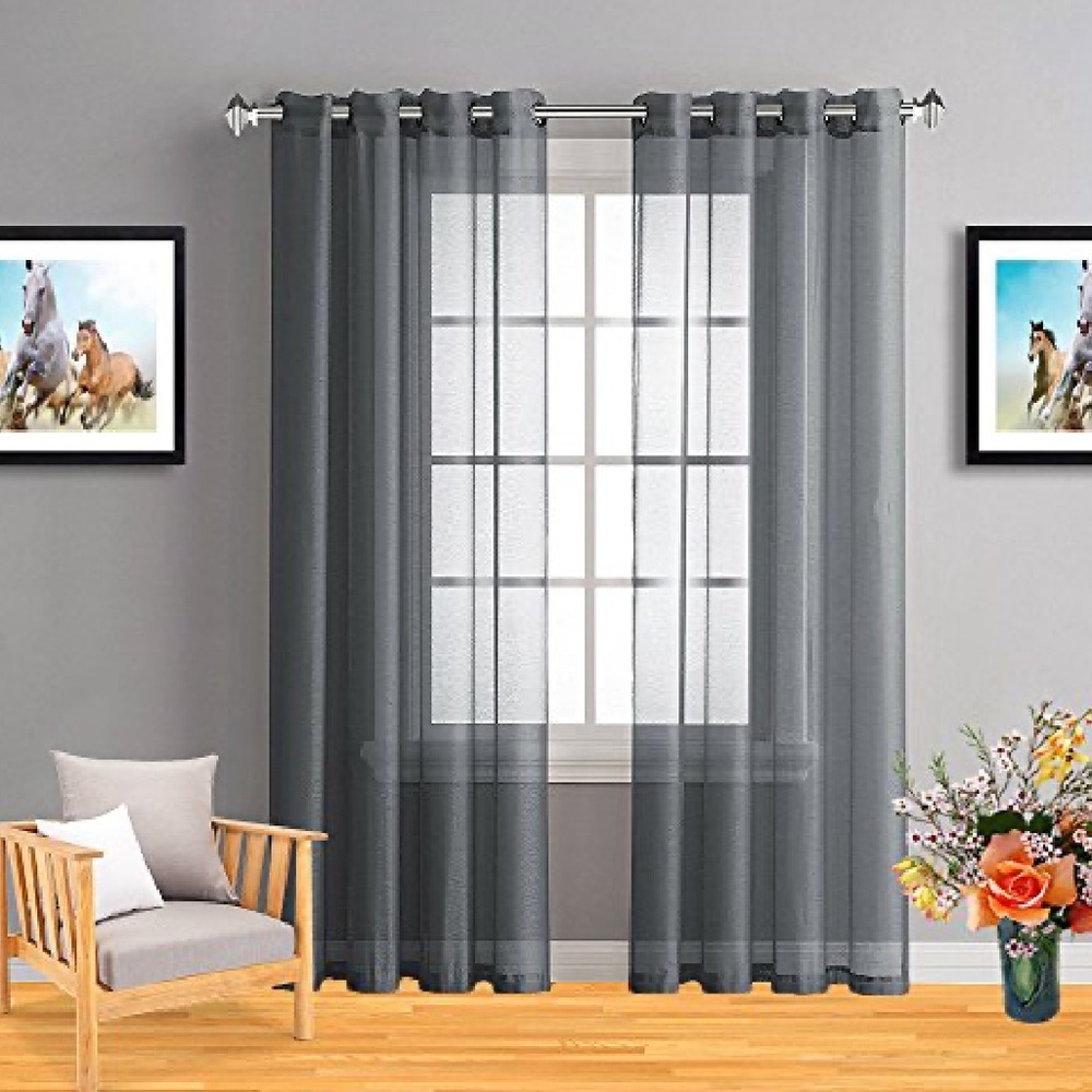 Caroline Charcoal 2 panes linen textures with 8 grommets each